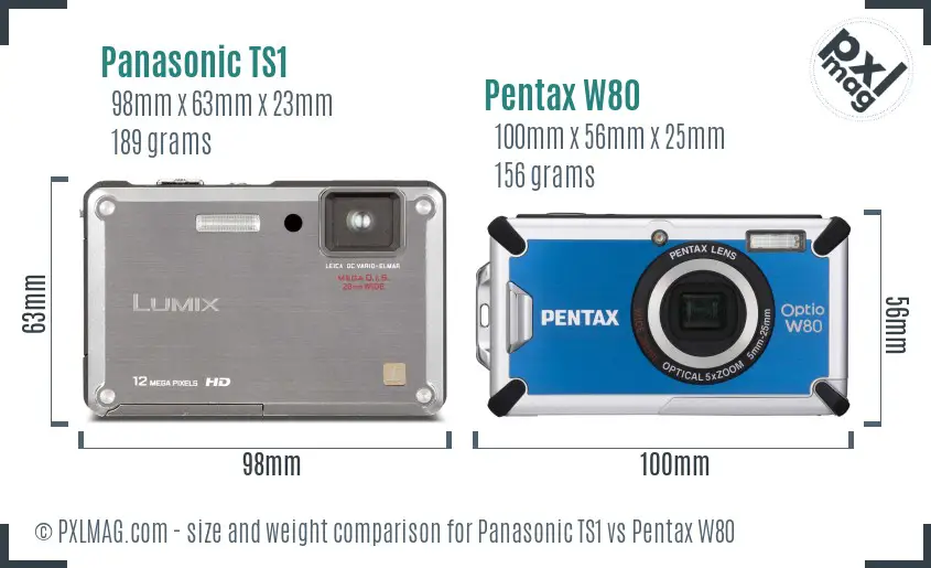 Panasonic TS1 vs Pentax W80 size comparison