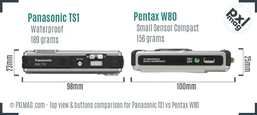 Panasonic TS1 vs Pentax W80 top view buttons comparison