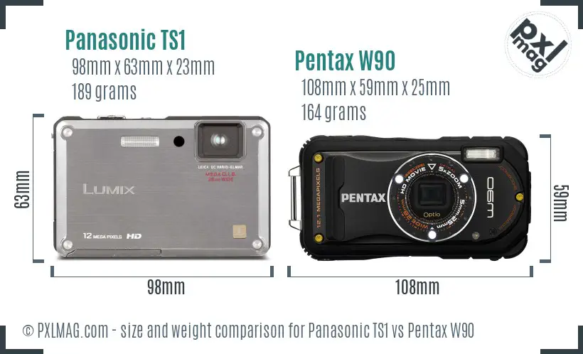 Panasonic TS1 vs Pentax W90 size comparison