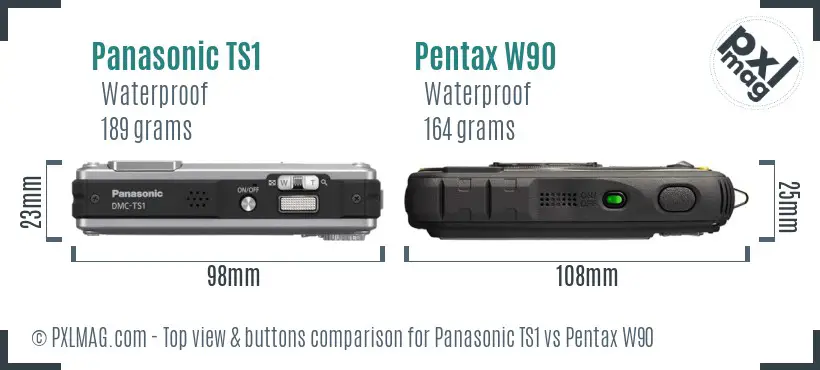 Panasonic TS1 vs Pentax W90 top view buttons comparison
