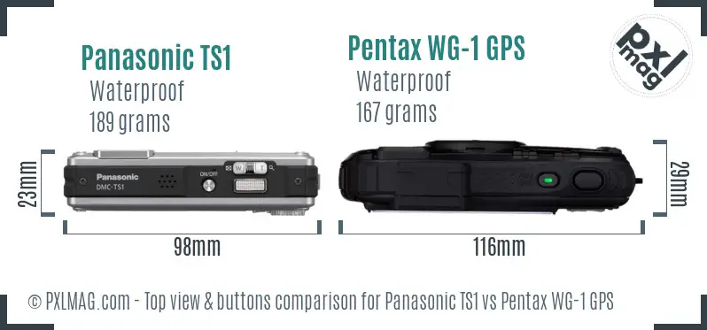 Panasonic TS1 vs Pentax WG-1 GPS top view buttons comparison
