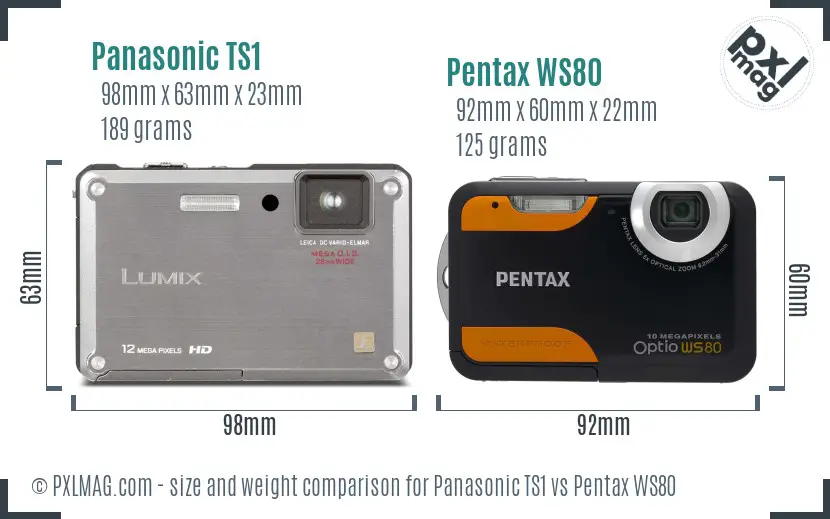 Panasonic TS1 vs Pentax WS80 size comparison