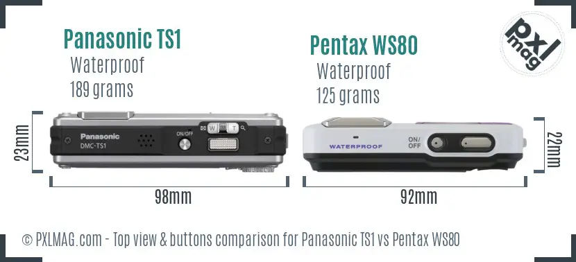 Panasonic TS1 vs Pentax WS80 top view buttons comparison