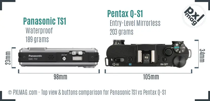 Panasonic TS1 vs Pentax Q-S1 top view buttons comparison