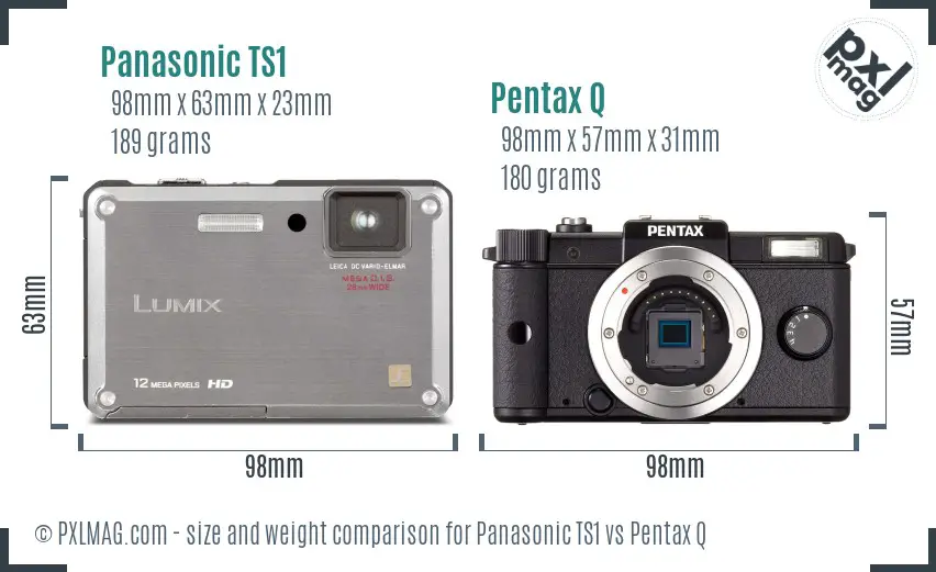 Panasonic TS1 vs Pentax Q size comparison