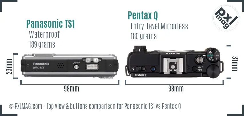 Panasonic TS1 vs Pentax Q top view buttons comparison