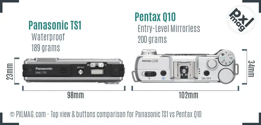 Panasonic TS1 vs Pentax Q10 top view buttons comparison