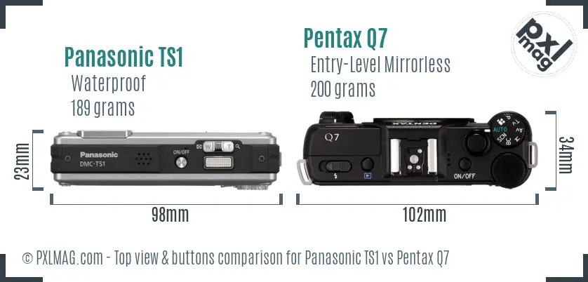 Panasonic TS1 vs Pentax Q7 top view buttons comparison Panasonic TS1 vs Pentax Q7 top view buttons comparison