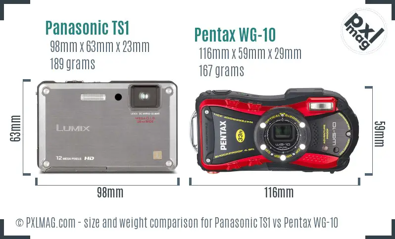 Panasonic TS1 vs Pentax WG-10 size comparison