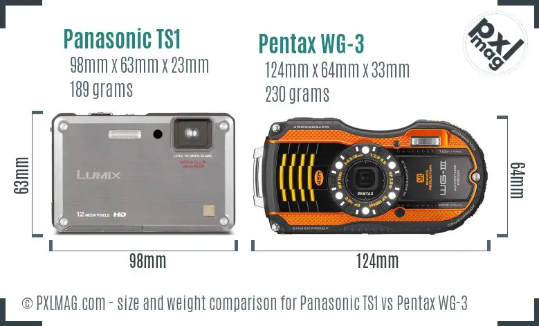 Panasonic TS1 vs Pentax WG-3 size comparison