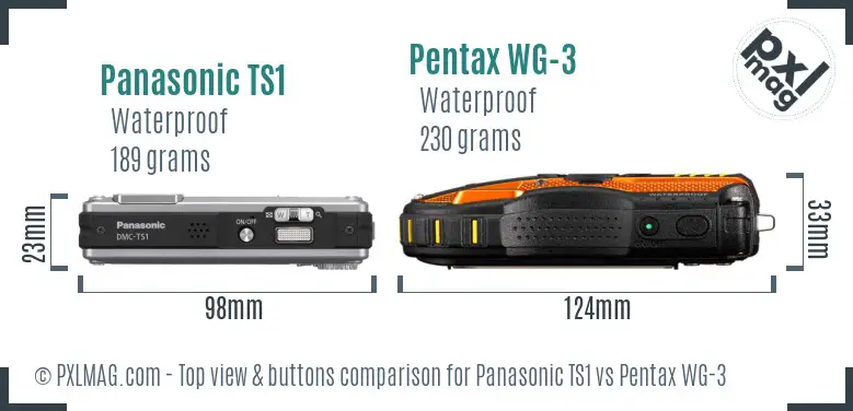 Panasonic TS1 vs Pentax WG-3 top view buttons comparison