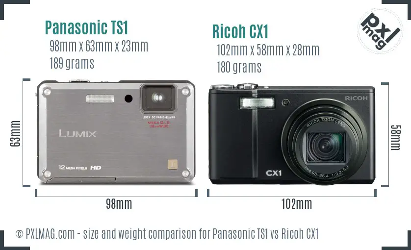 Panasonic TS1 vs Ricoh CX1 size comparison