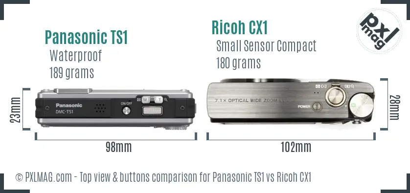 Panasonic TS1 vs Ricoh CX1 top view buttons comparison