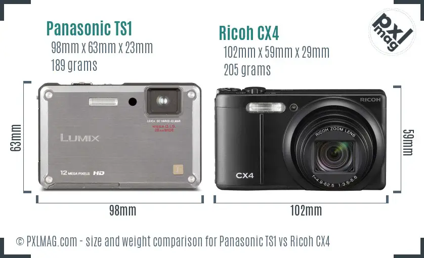 Panasonic TS1 vs Ricoh CX4 size comparison