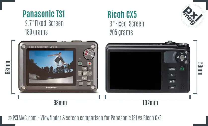 Panasonic TS1 vs Ricoh CX5 Screen and Viewfinder comparison