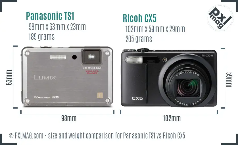 Panasonic TS1 vs Ricoh CX5 size comparison