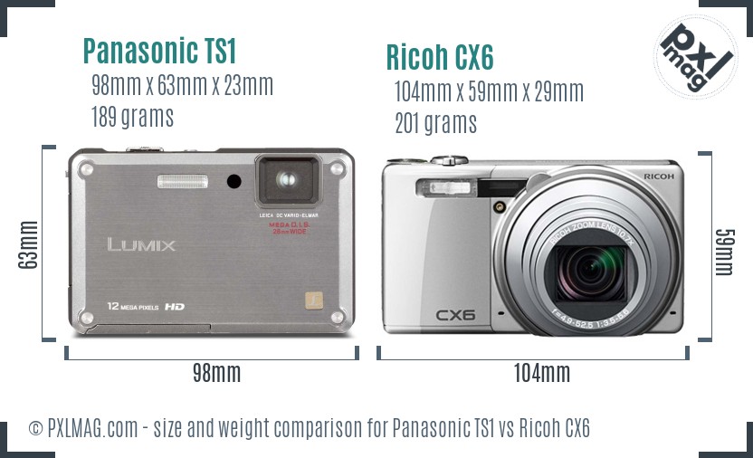 Panasonic TS1 vs Ricoh CX6 size comparison