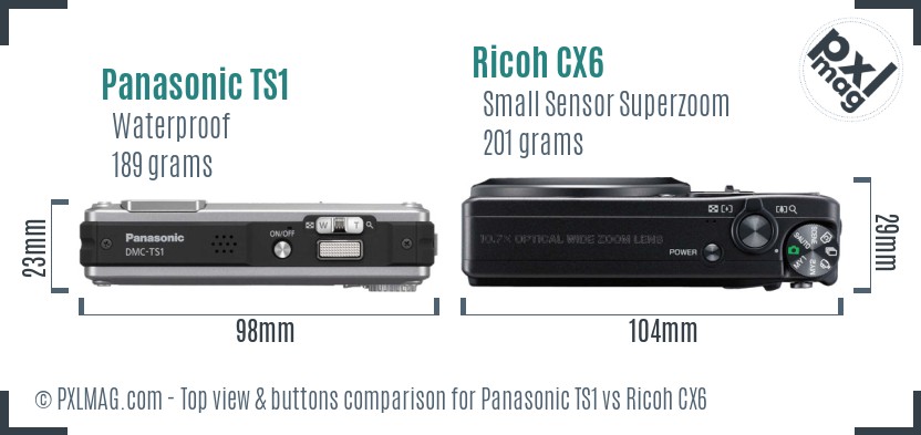 Panasonic TS1 vs Ricoh CX6 top view buttons comparison