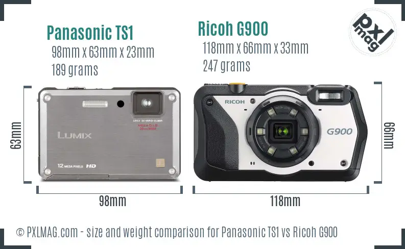 Panasonic TS1 vs Ricoh G900 size comparison