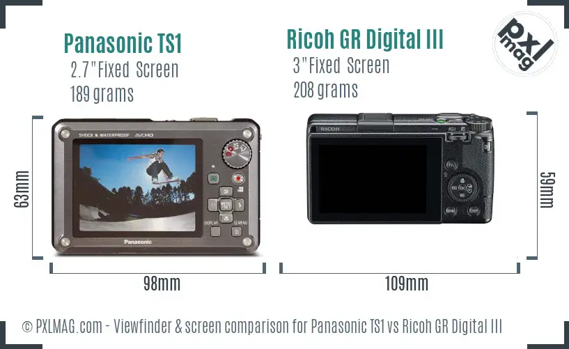 Panasonic TS1 vs Ricoh GR Digital III Screen and Viewfinder comparison Panasonic TS1 vs Ricoh GR Digital III Screen and Viewfinder comparison