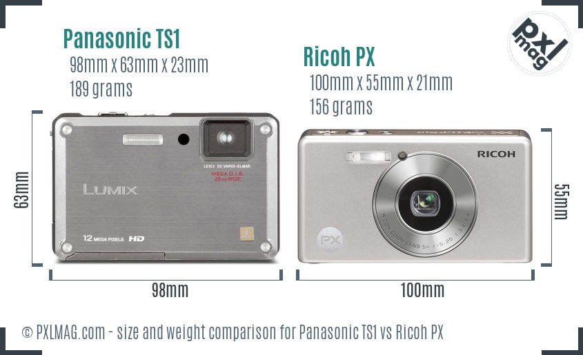 Panasonic TS1 vs Ricoh PX size comparison Panasonic TS1 vs Ricoh PX size comparison