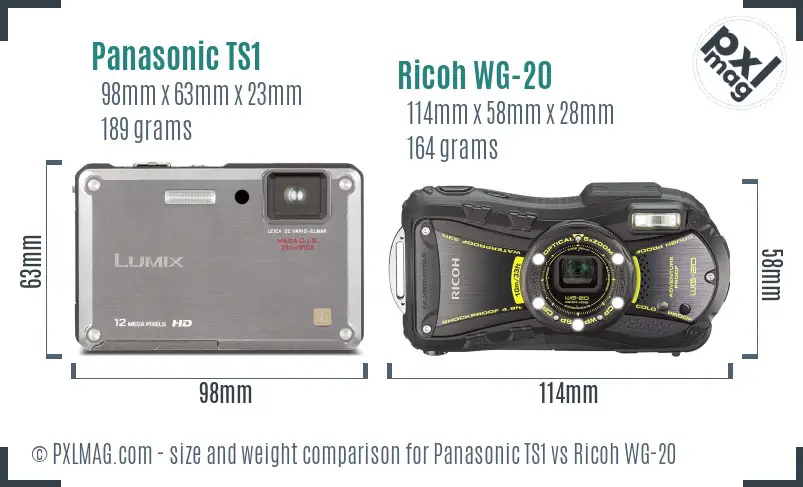 Panasonic TS1 vs Ricoh WG-20 size comparison