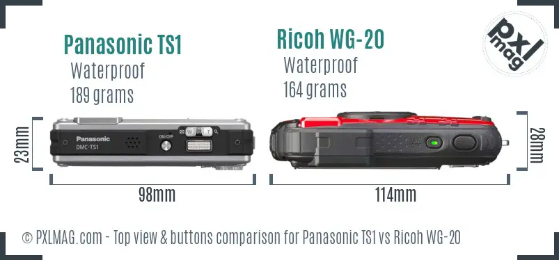 Panasonic TS1 vs Ricoh WG-20 top view buttons comparison