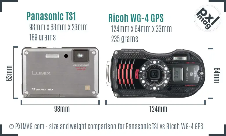 Panasonic TS1 vs Ricoh WG-4 GPS size comparison