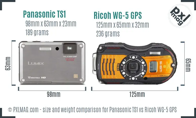 Panasonic TS1 vs Ricoh WG-5 GPS size comparison