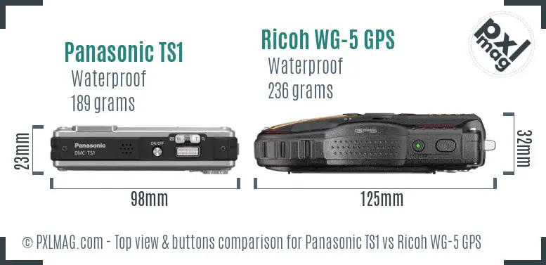 Panasonic TS1 vs Ricoh WG-5 GPS top view buttons comparison