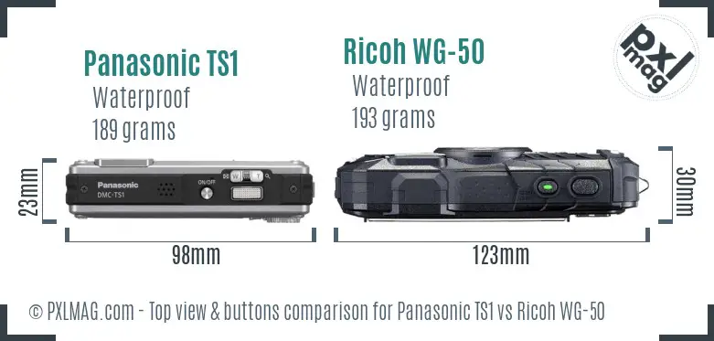 Panasonic TS1 vs Ricoh WG-50 top view buttons comparison Panasonic TS1 vs Ricoh WG-50 top view buttons comparison