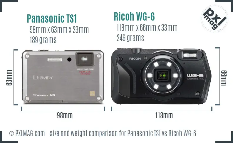 Panasonic TS1 vs Ricoh WG-6 size comparison