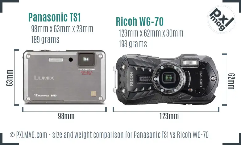 Panasonic TS1 vs Ricoh WG-70 size comparison