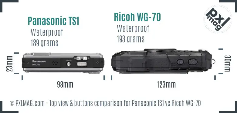 Panasonic TS1 vs Ricoh WG-70 top view buttons comparison