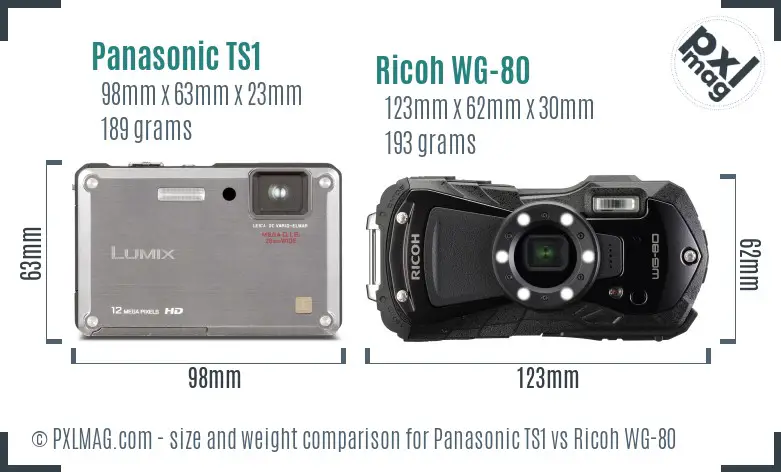 Panasonic TS1 vs Ricoh WG-80 size comparison