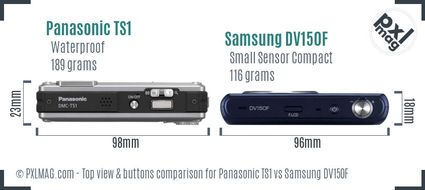 Panasonic TS1 vs Samsung DV150F top view buttons comparison