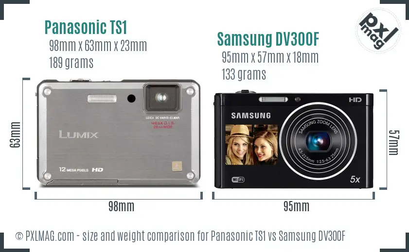 Panasonic TS1 vs Samsung DV300F size comparison
