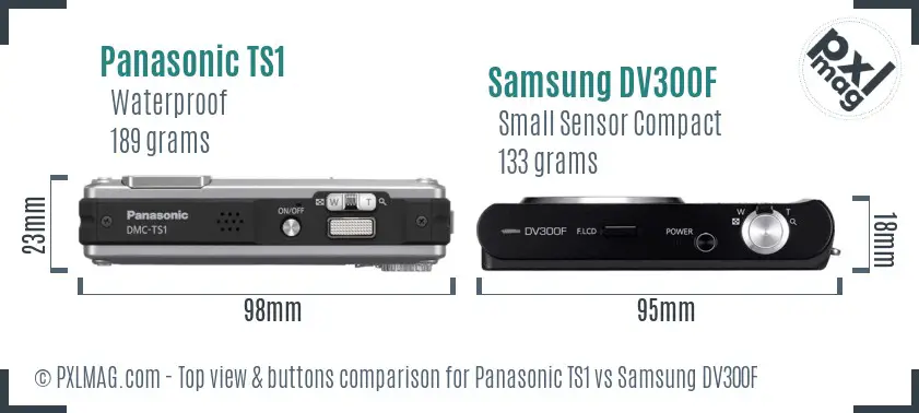 Panasonic TS1 vs Samsung DV300F top view buttons comparison