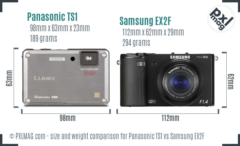 Panasonic TS1 vs Samsung EX2F size comparison