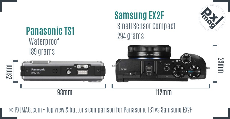 Panasonic TS1 vs Samsung EX2F top view buttons comparison