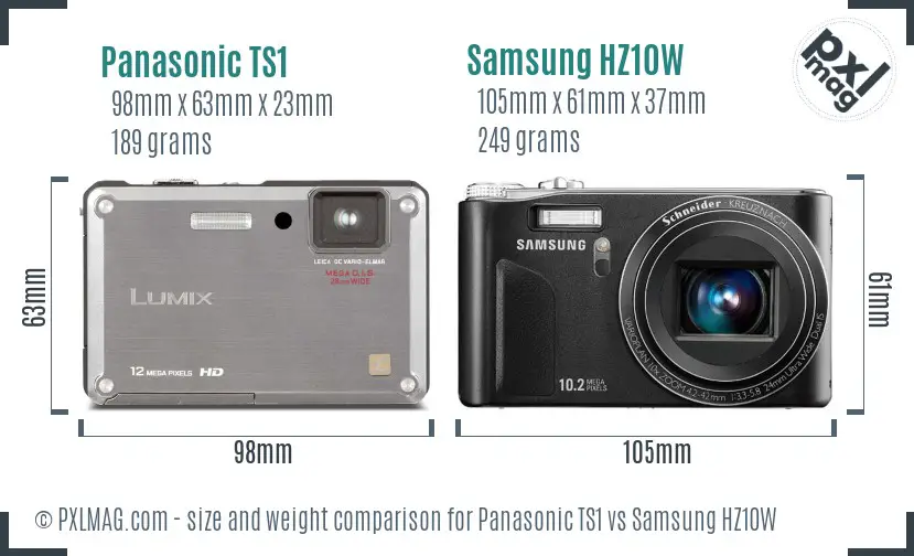 Panasonic TS1 vs Samsung HZ10W size comparison