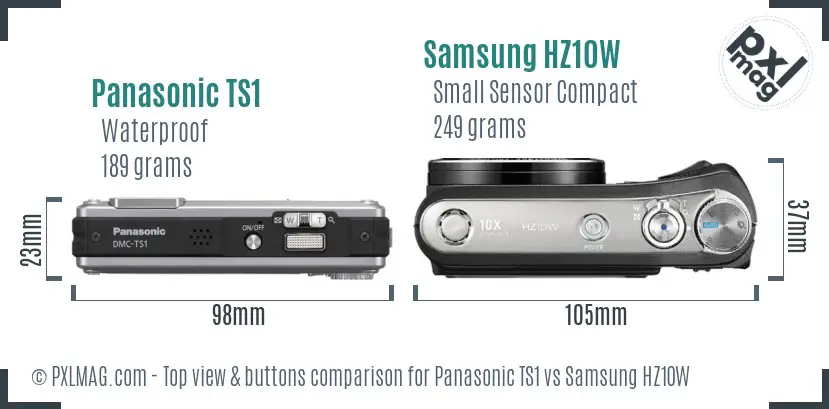 Panasonic TS1 vs Samsung HZ10W top view buttons comparison