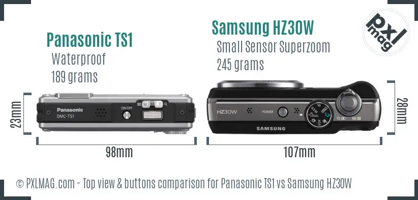 Panasonic TS1 vs Samsung HZ30W top view buttons comparison