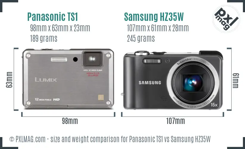 Panasonic TS1 vs Samsung HZ35W size comparison