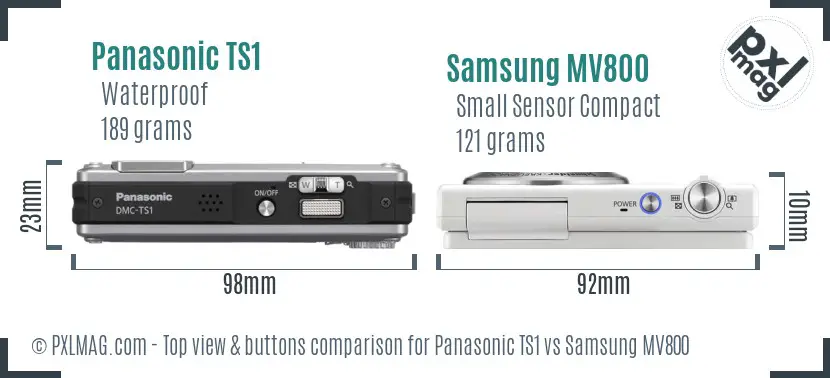 Panasonic TS1 vs Samsung MV800 top view buttons comparison