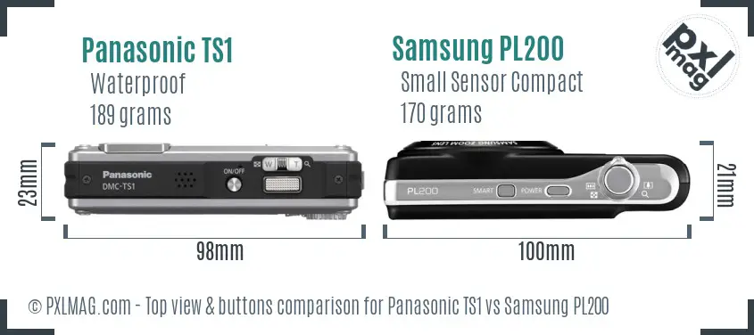 Panasonic TS1 vs Samsung PL200 top view buttons comparison