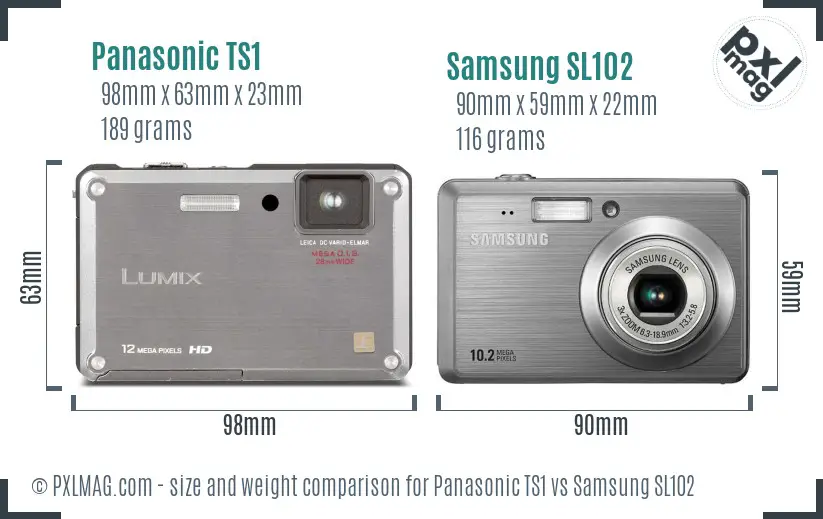 Panasonic TS1 vs Samsung SL102 size comparison