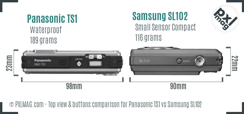 Panasonic TS1 vs Samsung SL102 top view buttons comparison