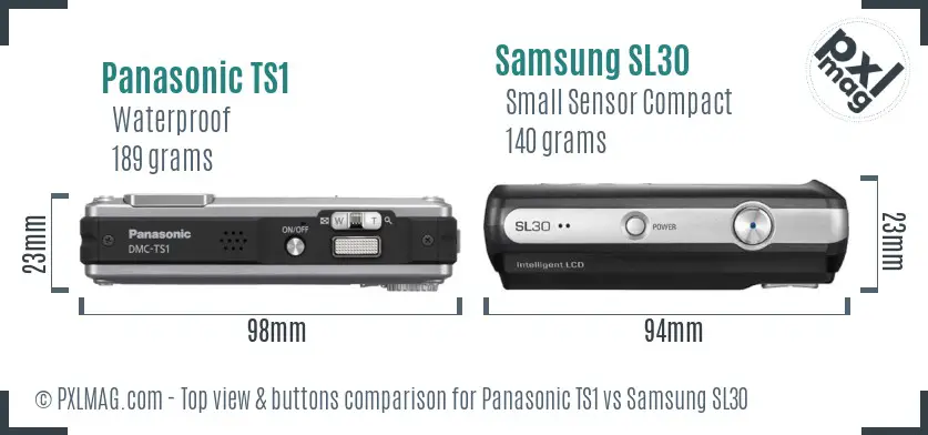 Panasonic TS1 vs Samsung SL30 top view buttons comparison Panasonic TS1 vs Samsung SL30 top view buttons comparison