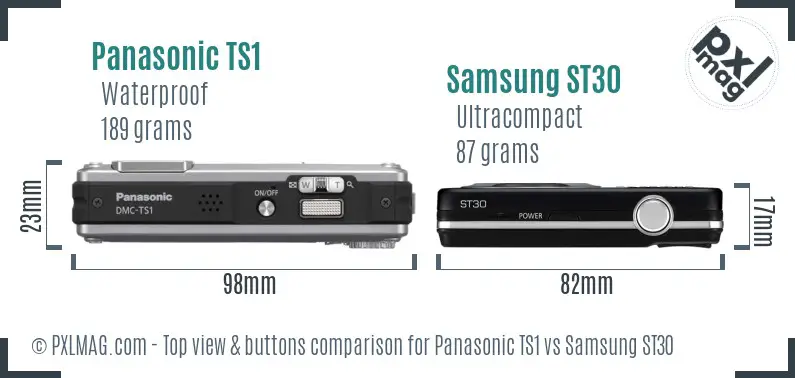 Panasonic TS1 vs Samsung ST30 top view buttons comparison